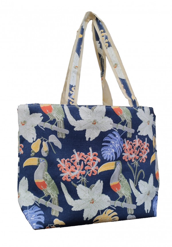 Daily shopping bag with flower and bird printing